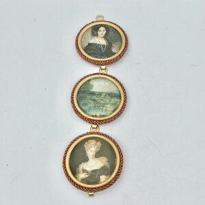 Vintage MADE IN ITALY Mini Fabric Ornate Victorian Women and Scene Thread 3pcs